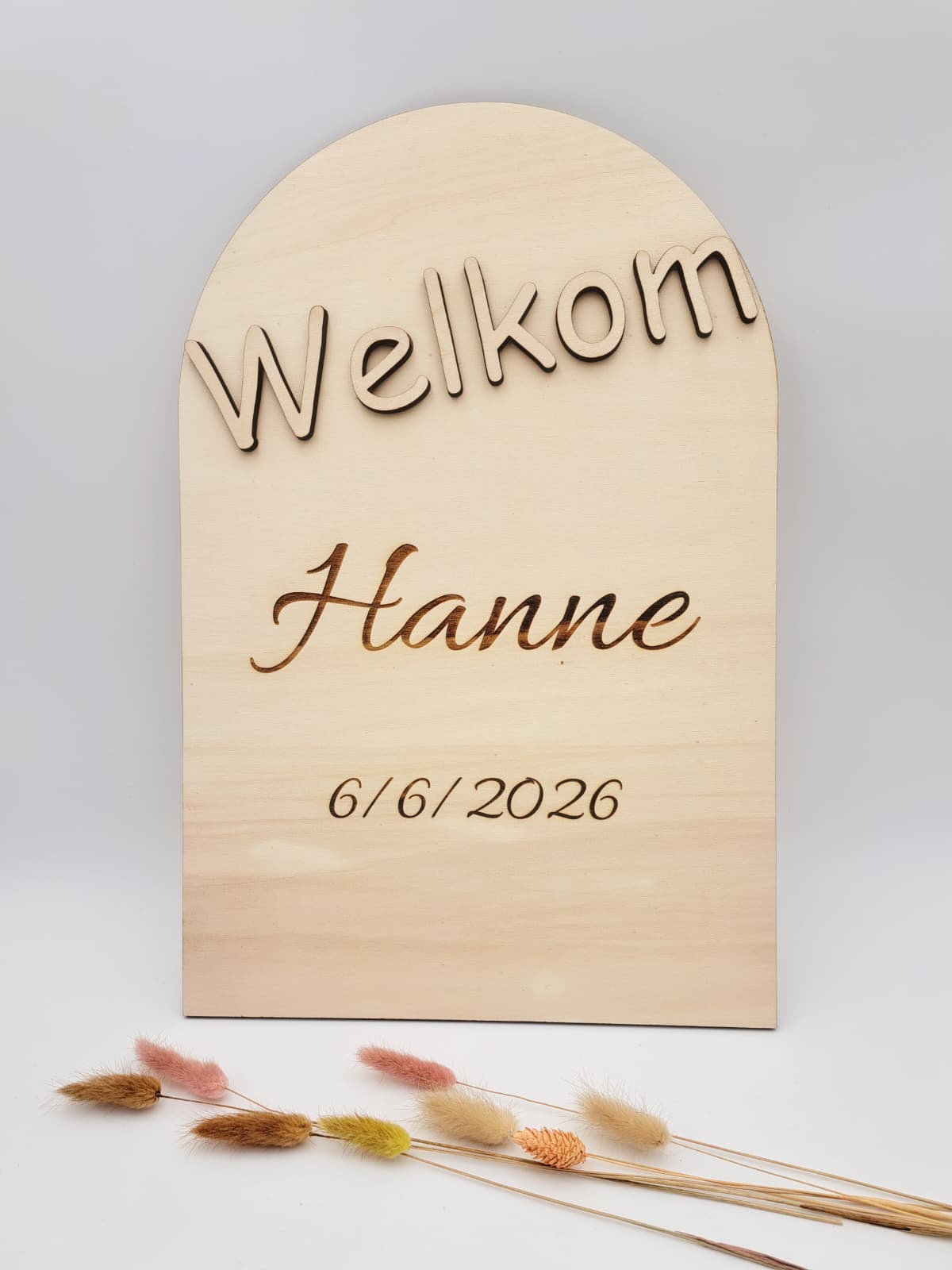 Welkomstbord met naam boog