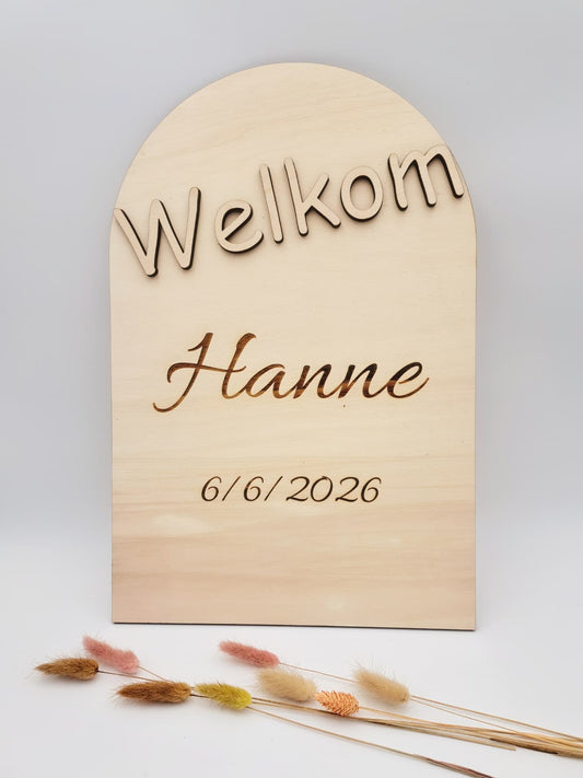 Welkomstbord met naam boog