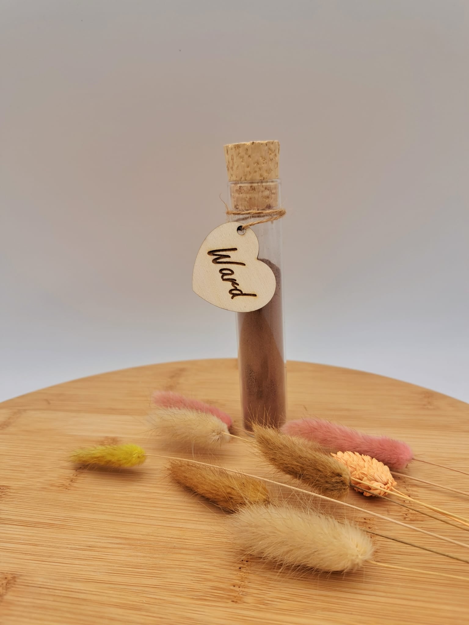 houten label met naam gravure hartje