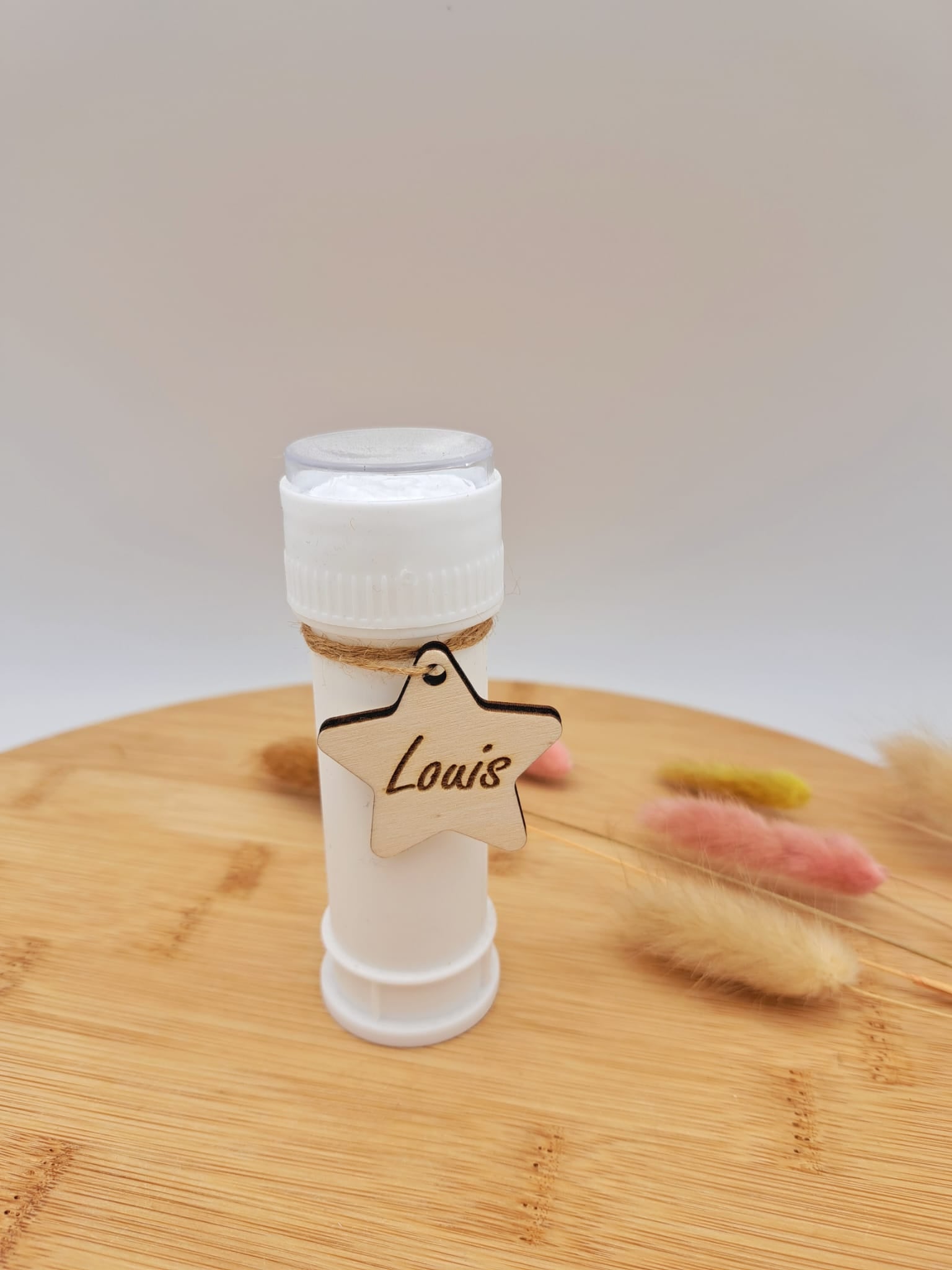 houten label met naam gravure ster